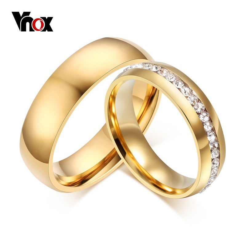Vnox Gold-color Wedding Bands Ring for Women Men Jewelry 6mm Stainless Steel Engagement Ring US Size 5 to 13 Anniversary Gift
