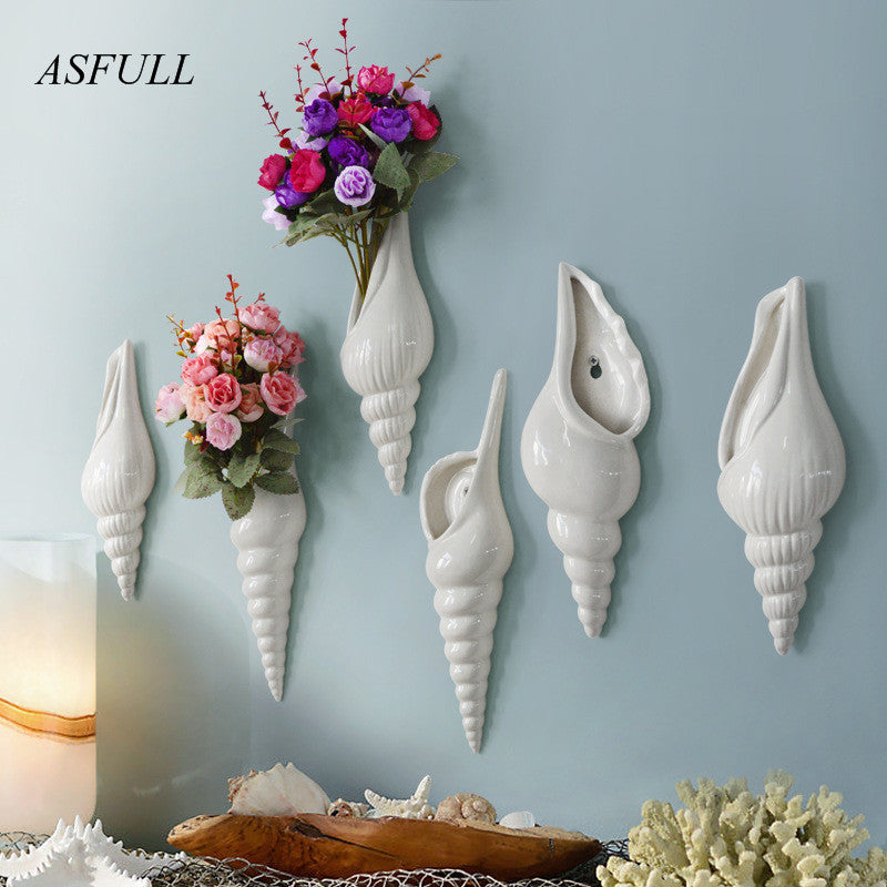 Simple modern three-dimensional mural wall flower vase conch creative background wall decoration Home Furnishing Free shipping