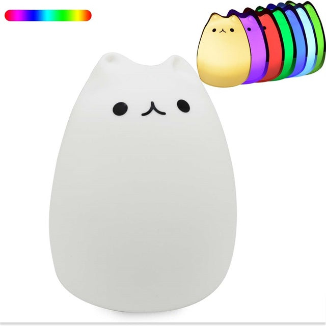 Silicone Touch Sensor LED Night Light For Children Baby Kids 7 Colors 2 modes Cat LED USB LED Night Lamp