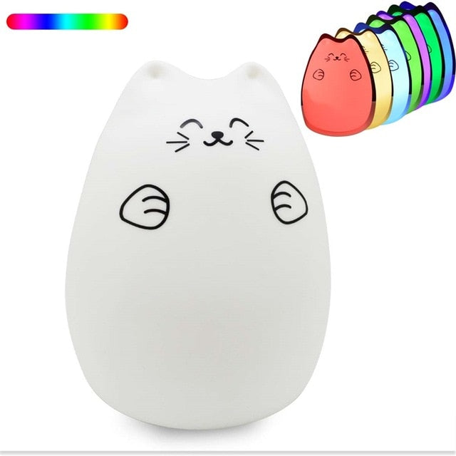 Silicone Touch Sensor LED Night Light For Children Baby Kids 7 Colors 2 modes Cat LED USB LED Night Lamp
