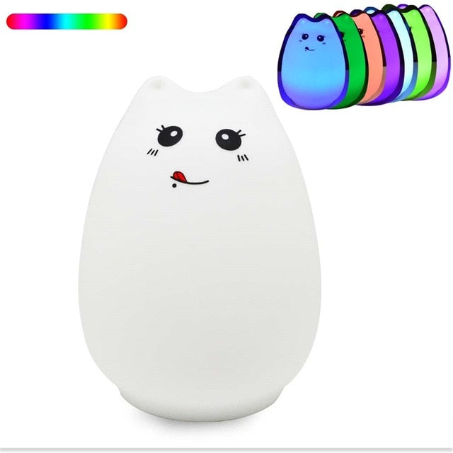 Silicone Touch Sensor LED Night Light For Children Baby Kids 7 Colors 2 modes Cat LED USB LED Night Lamp