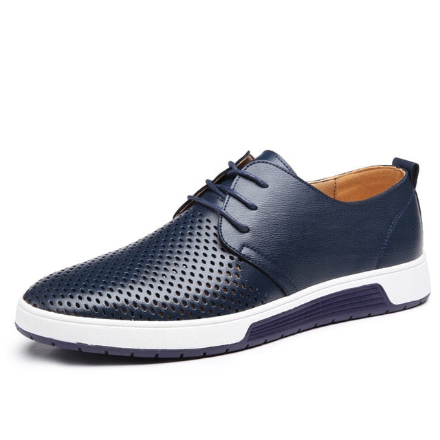 Merkmak New 2018 Men Casual Shoes Leather Summer Breathable Holes Luxury Brand Flat Shoes for Men Drop Shipping