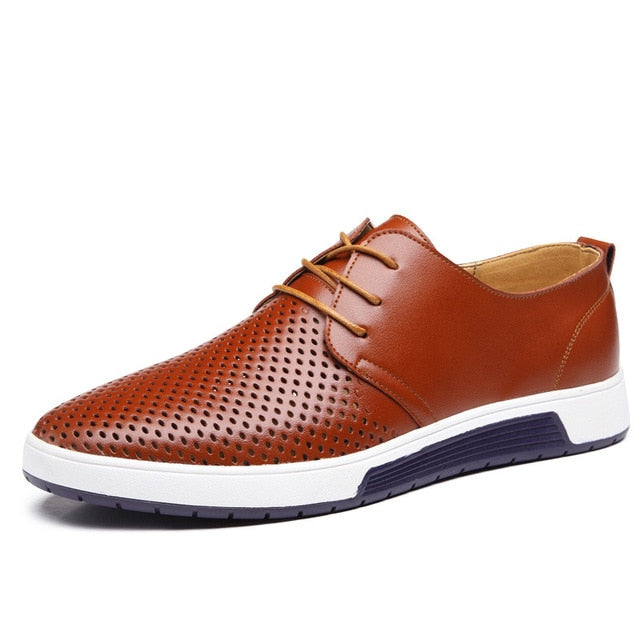 Merkmak New 2018 Men Casual Shoes Leather Summer Breathable Holes Luxury Brand Flat Shoes for Men Drop Shipping