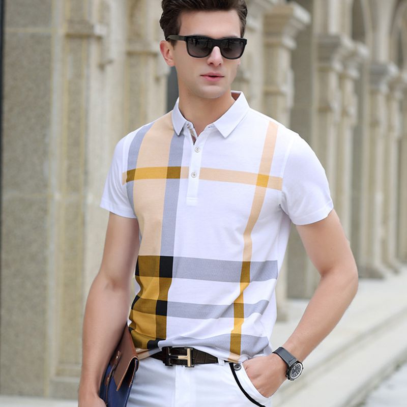 High quality polo shirt men brand clothing short sleeve business casual plaid designer homme camisa breathable plus size XXXL