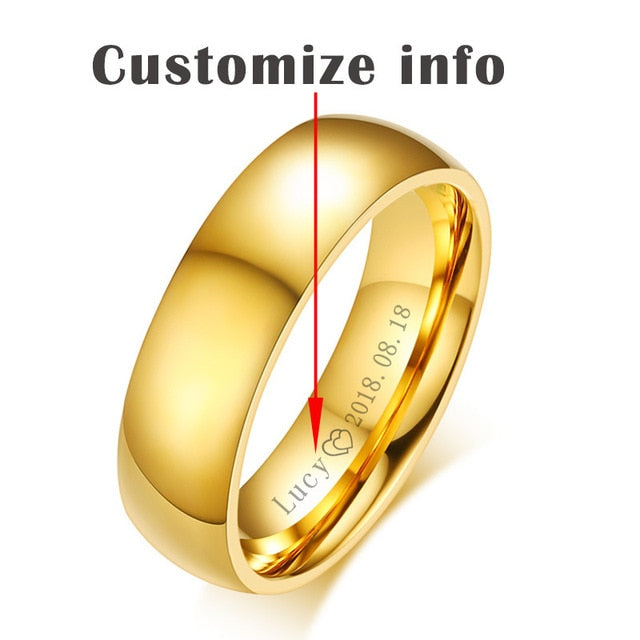 Vnox Gold-color Wedding Bands Ring for Women Men Jewelry 6mm Stainless Steel Engagement Ring US Size 5 to 13 Anniversary Gift