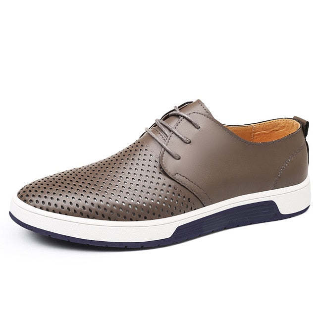 Merkmak New 2018 Men Casual Shoes Leather Summer Breathable Holes Luxury Brand Flat Shoes for Men Drop Shipping