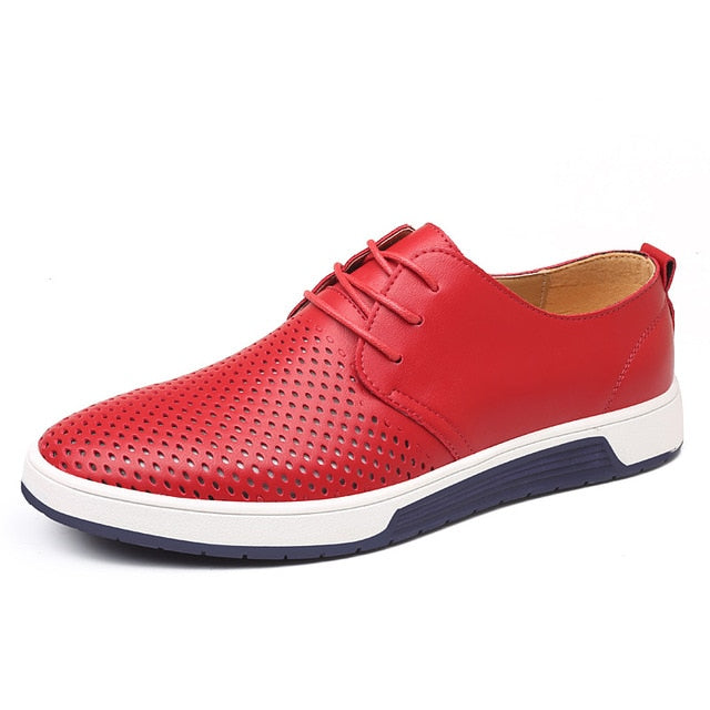 Merkmak New 2018 Men Casual Shoes Leather Summer Breathable Holes Luxury Brand Flat Shoes for Men Drop Shipping