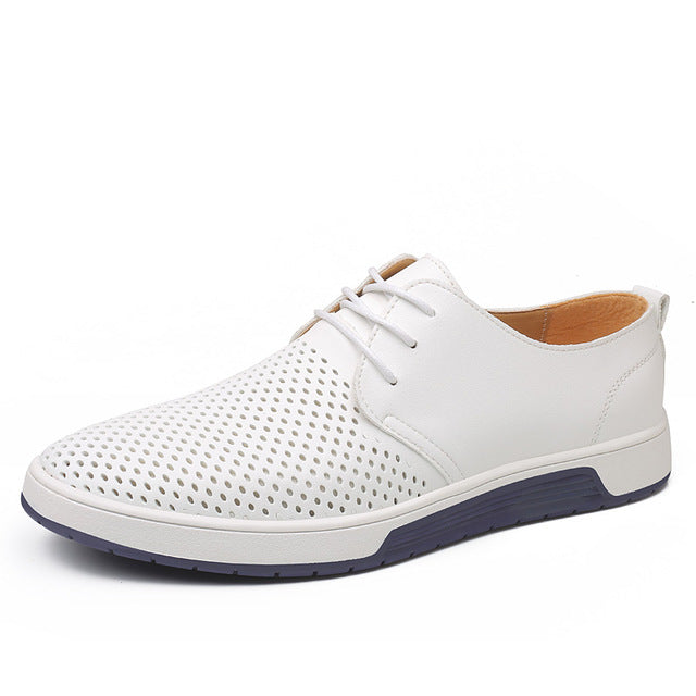 Merkmak New 2018 Men Casual Shoes Leather Summer Breathable Holes Luxury Brand Flat Shoes for Men Drop Shipping