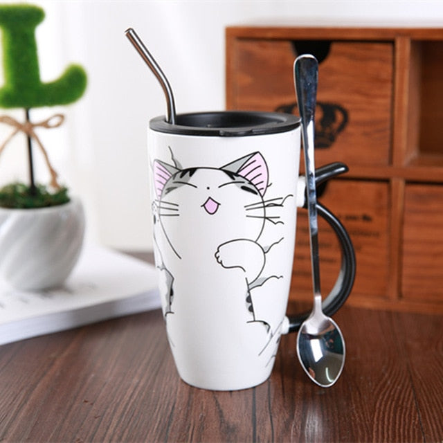 Cute Cat Ceramics Coffee Mug With Lid Large Capacity 600ml Animal Mugs creative Drinkware Coffee Tea Cups Novelty Gifts milk cup