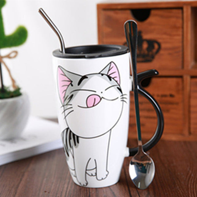Cute Cat Ceramics Coffee Mug With Lid Large Capacity 600ml Animal Mugs creative Drinkware Coffee Tea Cups Novelty Gifts milk cup
