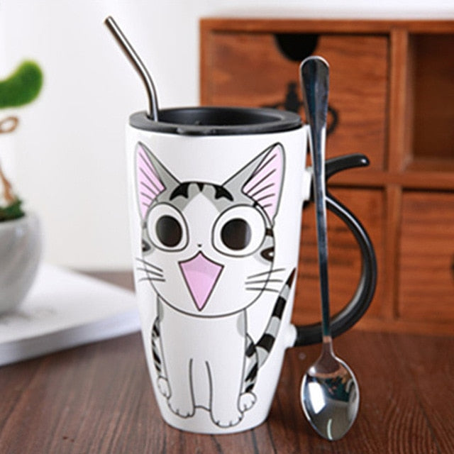 Cute Cat Ceramics Coffee Mug With Lid Large Capacity 600ml Animal Mugs creative Drinkware Coffee Tea Cups Novelty Gifts milk cup