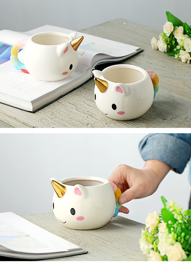 300ml 3D Unicorn Mug Creative Ceramic Coffee tea Cup Cute Cartoon Unicorn Mugs Novelty gifts Porcelain milk Cup for office