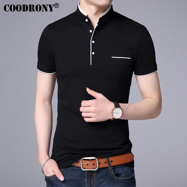 COODRONY Mandarin Collar Short Sleeve Tee Shirt Men 2018 Spring Summer New Top Men Brand Clothing Slim Fit Cotton T-Shirts S7645