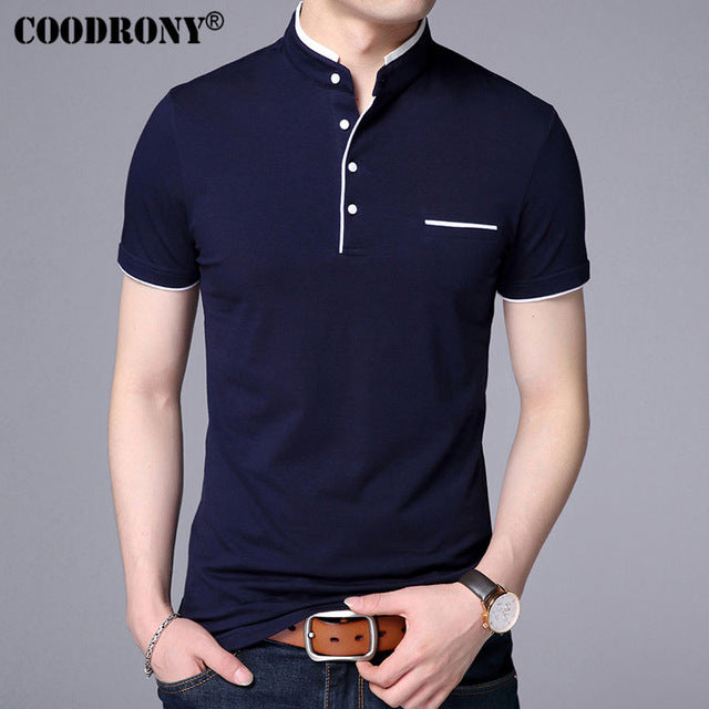 COODRONY Mandarin Collar Short Sleeve Tee Shirt Men 2018 Spring Summer New Top Men Brand Clothing Slim Fit Cotton T-Shirts S7645