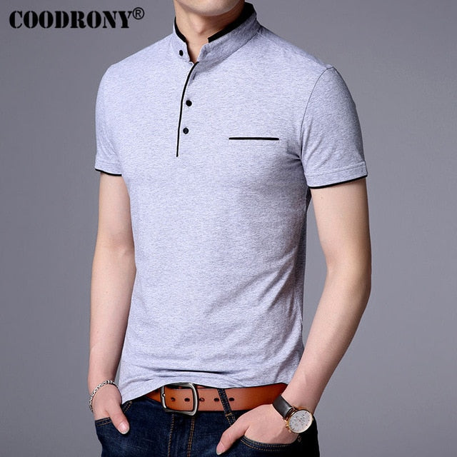 COODRONY Mandarin Collar Short Sleeve Tee Shirt Men 2018 Spring Summer New Top Men Brand Clothing Slim Fit Cotton T-Shirts S7645