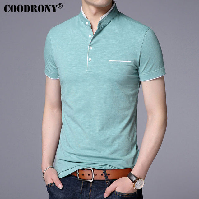 COODRONY Mandarin Collar Short Sleeve Tee Shirt Men 2018 Spring Summer New Top Men Brand Clothing Slim Fit Cotton T-Shirts S7645