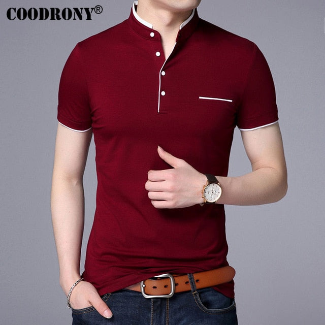 COODRONY Mandarin Collar Short Sleeve Tee Shirt Men 2018 Spring Summer New Top Men Brand Clothing Slim Fit Cotton T-Shirts S7645