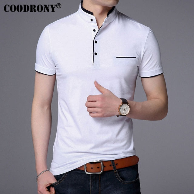 COODRONY Mandarin Collar Short Sleeve Tee Shirt Men 2018 Spring Summer New Top Men Brand Clothing Slim Fit Cotton T-Shirts S7645
