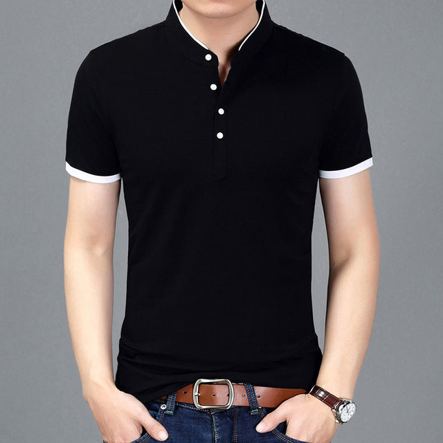 2018 Summer New Fashion Brand Clothing Tshirt Men Solid Color Slim Fit Short Sleeve T Shirt Men Mandarin Collar Casual T-Shirts