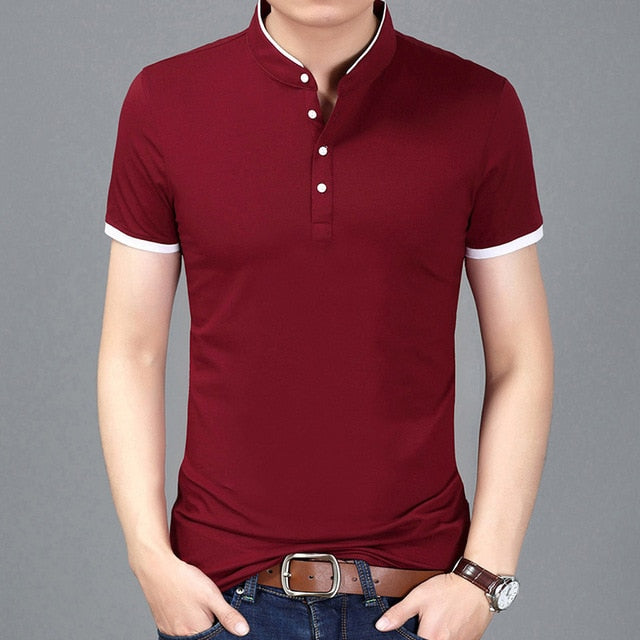 2018 Summer New Fashion Brand Clothing Tshirt Men Solid Color Slim Fit Short Sleeve T Shirt Men Mandarin Collar Casual T-Shirts