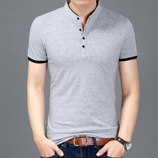 2018 Summer New Fashion Brand Clothing Tshirt Men Solid Color Slim Fit Short Sleeve T Shirt Men Mandarin Collar Casual T-Shirts