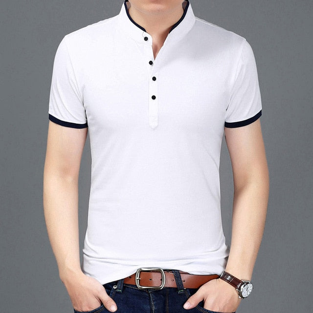 2018 Summer New Fashion Brand Clothing Tshirt Men Solid Color Slim Fit Short Sleeve T Shirt Men Mandarin Collar Casual T-Shirts