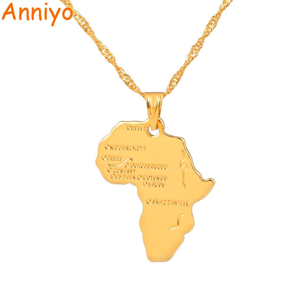 Anniyo 9 Style Africa Map Pendant Necklace for Women Men Silver/Gold Color Ethiopian Jewelry Wholesale African Maps Hiphop Item